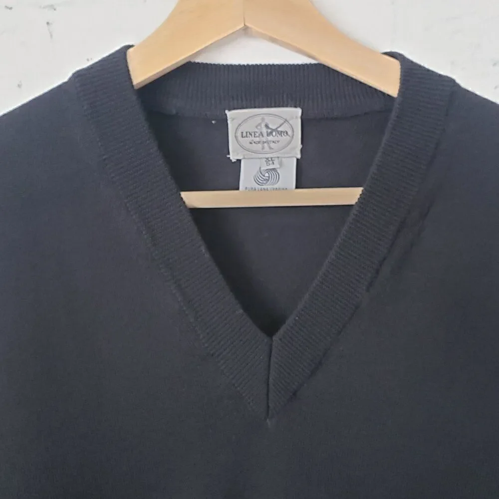 Linea Uomo Mens Wool Vest Size XL Black V-neck Golf Dark Academia Made Italy